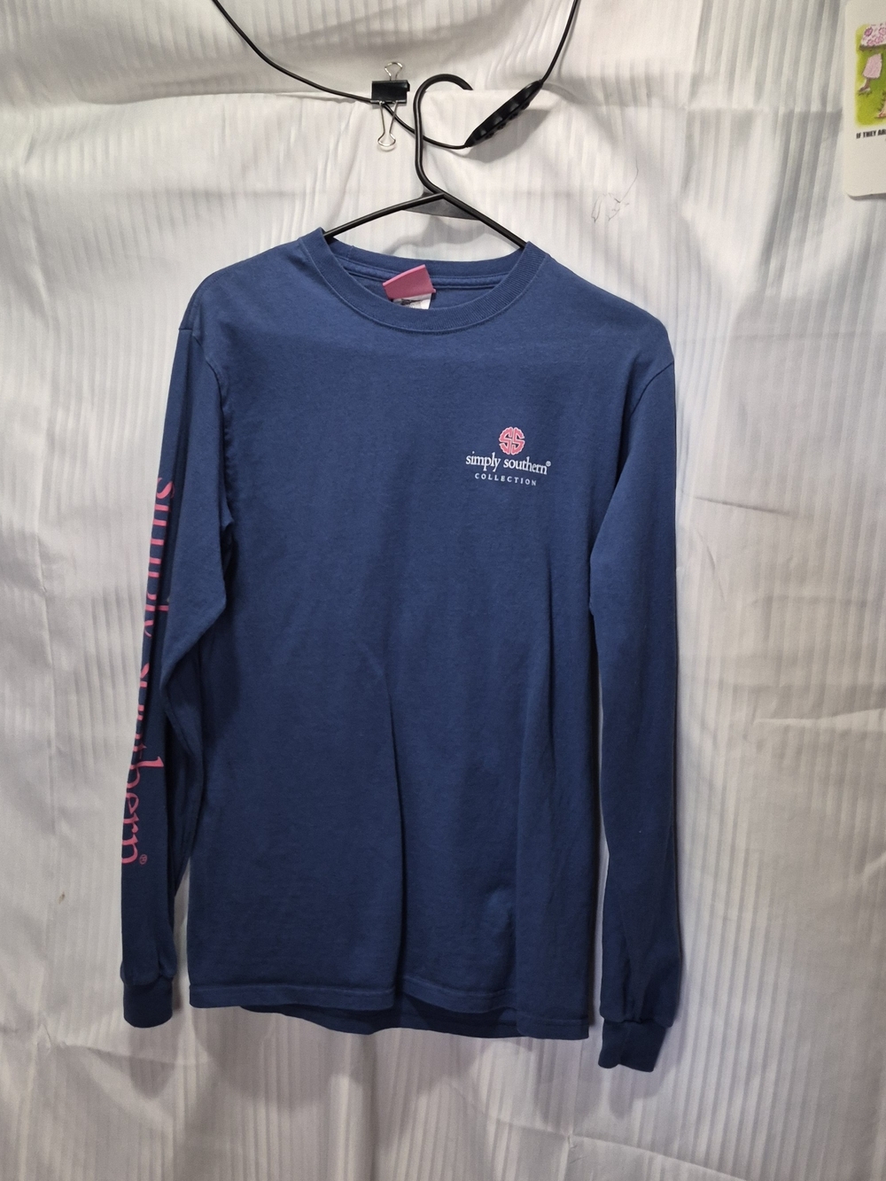 Simply Southern Navy Long Sleeve Tee with Pink Logo and Sleeve Script Size Small